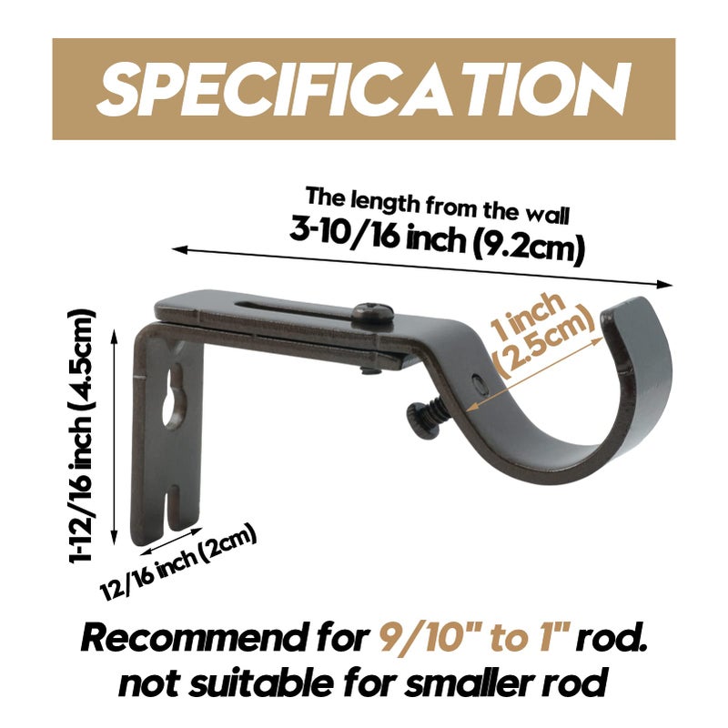 AddGrace Adjustable Curtain Rod Bracket Fits up to 1 inch Curtain Rod Sturdy Premium Brackets for Wall Set of 6 Brown - Image 2